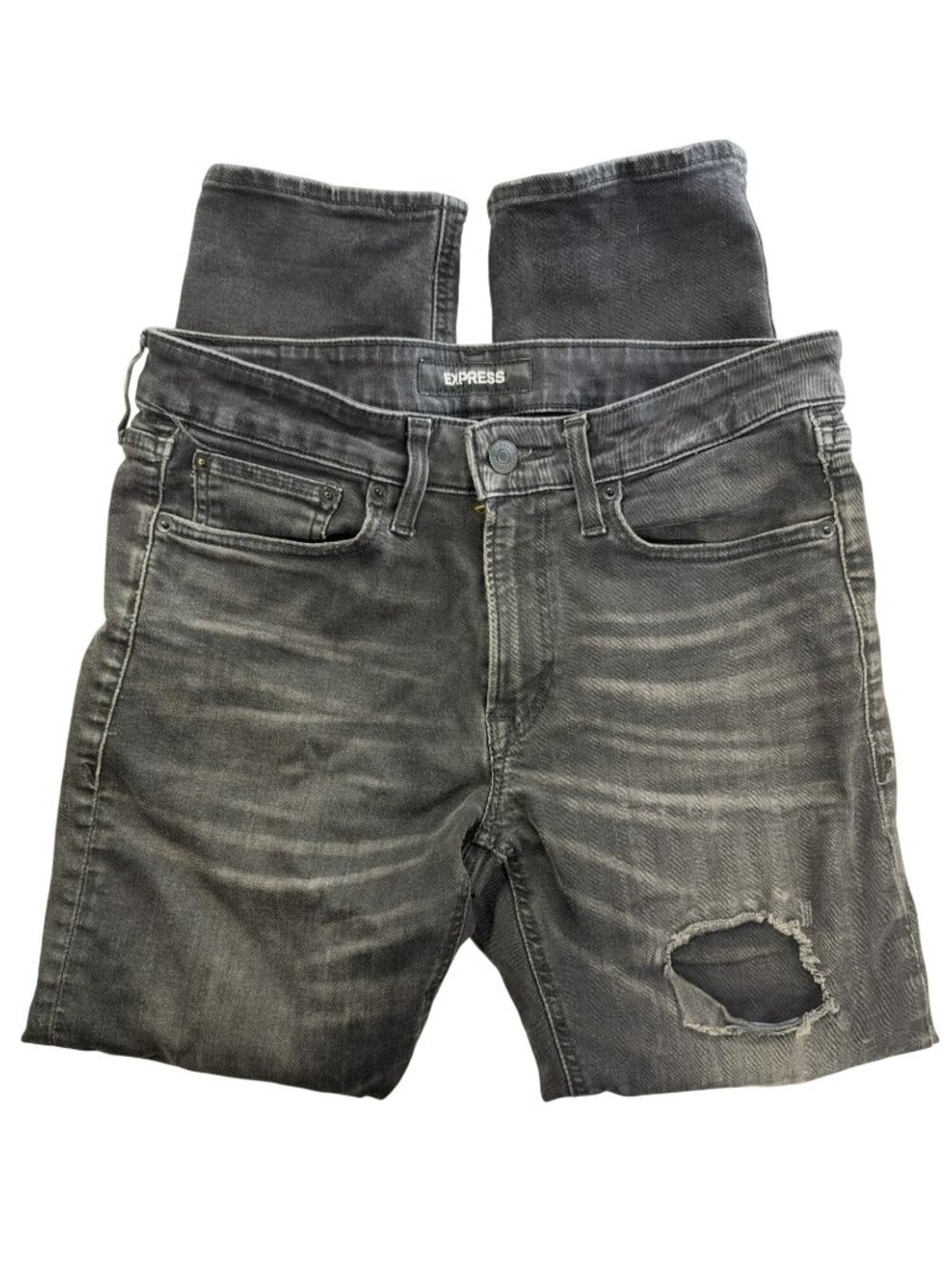 Express Mens Black Slim Fit Distressed Denim Jeans With Stretch Fabric Size 32x3